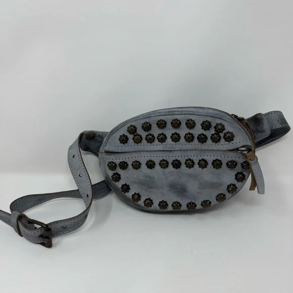FREEBIRD Apollo Belt Bag Ice Grey Studded Leather Waist Pack - Picture 1 of 8